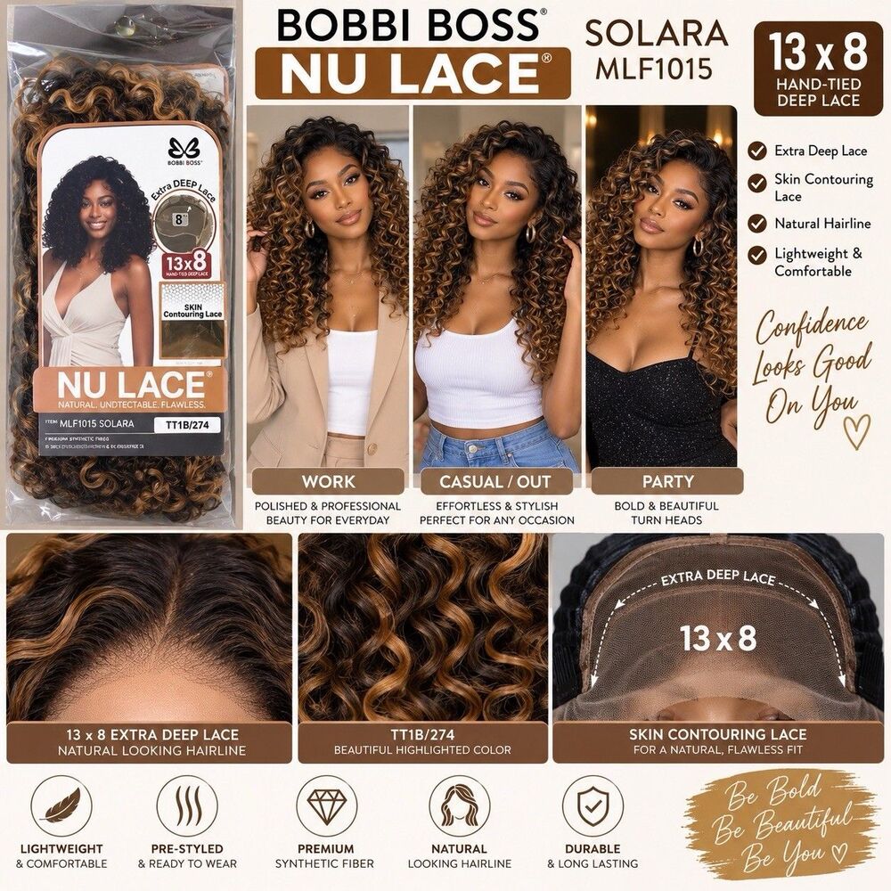 Bobbi Boss Nu Lace Solace 13x18 Etra Deep Lace Wig TT1B/274 Curly Highlighted